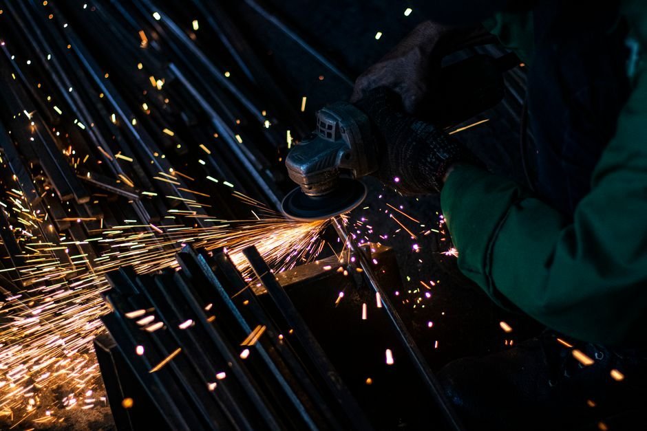 Sparks flying during precision grinding